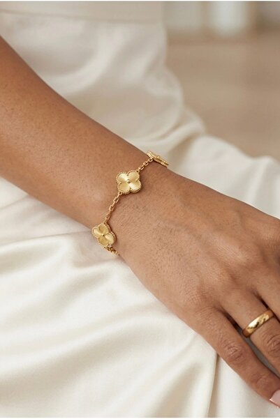 EKİDORA Gold Plated 4 Leaf Flower Bracelet Women's Elegant Luck Bracelet Dail...