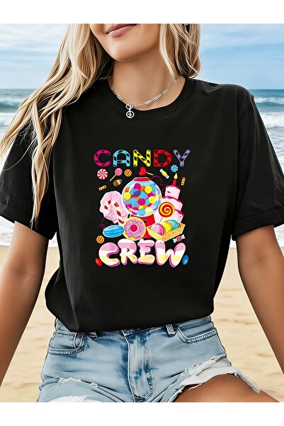 Astogria13 تي شيرت نسائي بطباعة جرافيك من CANDY CREW |   قميص كاجوال برقبة دا...