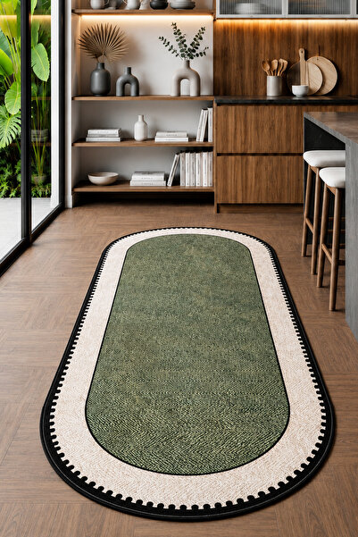 Chilai Home NEHO Oval Green Makinede Yıkanabilir Kaymaz Taban Leke Tutmaz Dij...