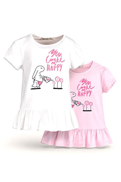Ozmoz By Mukadder Özden Rabbit Printed White and Pink Flounce Girls' T-Shirt ...