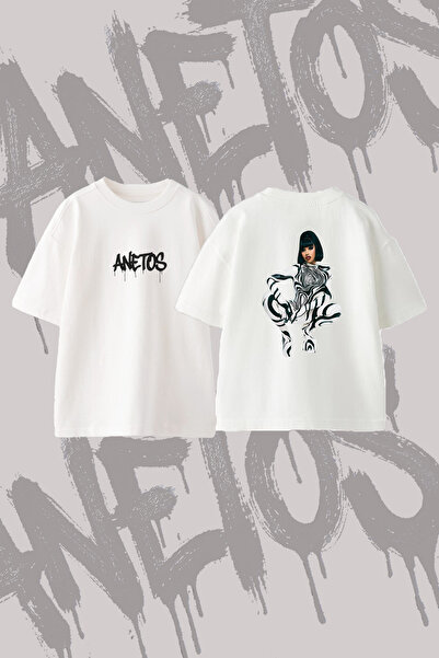 Anetos Cardi B Zebra Design Back Printed Cotton White Oversize T-Shirt