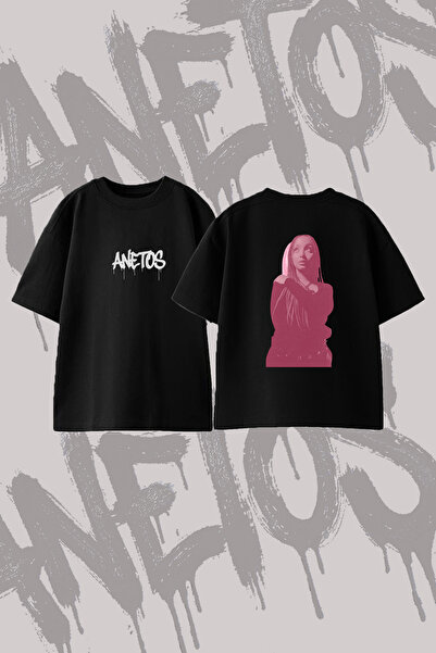 Anetos Women's Orgulu Sac Design Back Printed Cotton Black Oversize T-Shirt