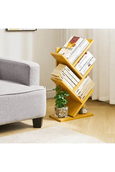 AT Performance ® Raft pentru Cărți cu 4 Polițe, Design Tip Arbore, Stejar Natur, 26,5 × 16,8 ×59,5cm