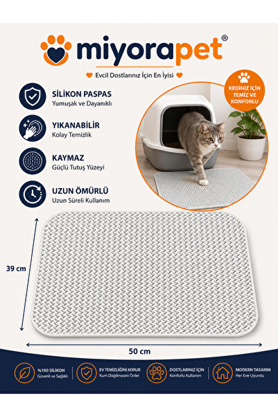 miyora Miyorapet Kedi Tuvalet Önü Kum Paspası 50x39 cm – Kaymaz Silikon