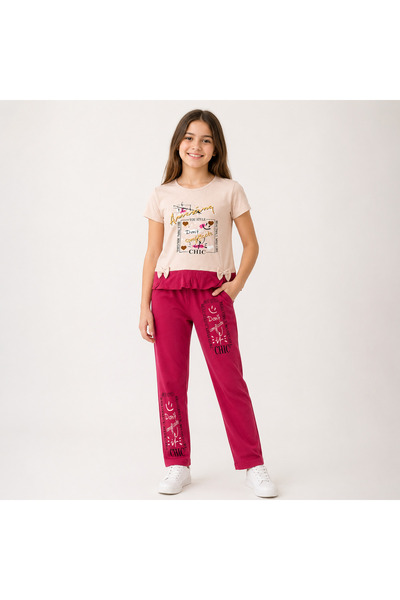 Generic Girls Shirt and Pants Clothing Set, 12 Years Old, Beige and Burgundy ...