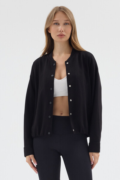 zitex Women's Black Basic Snap Closure Modal Fabric Bomber Jacket