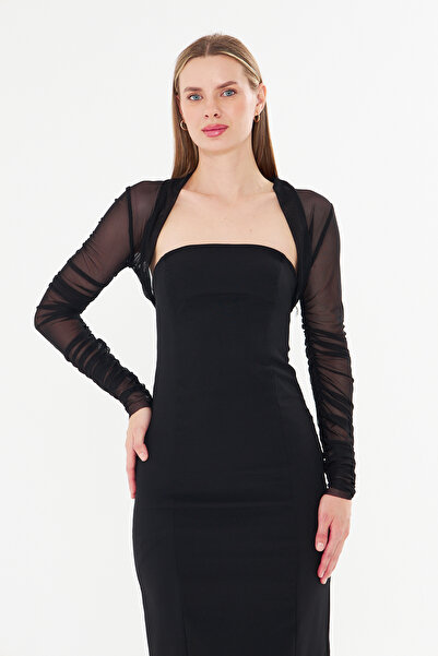 Rora Strapless Cut-Out Bolero Tulle Detailed Special Occasion Dress