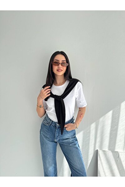 Jöns Butik Women's Scarf Detailed T-Shirt – Basic Stylish T-Shirt with Scarf