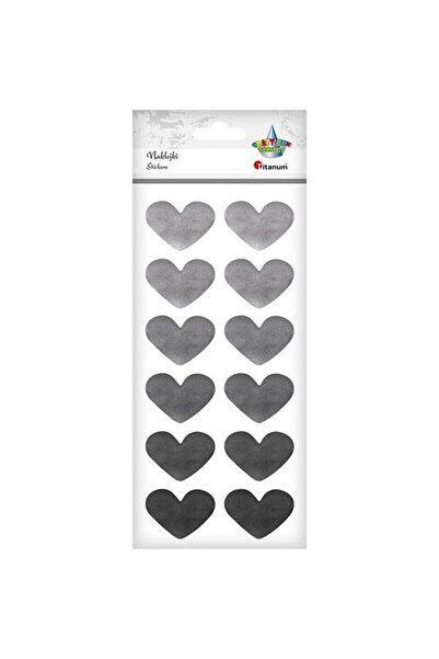 Titanum Set 12 stickere decorative, Titanum, Model inima, 42 x 30 mm, Gri