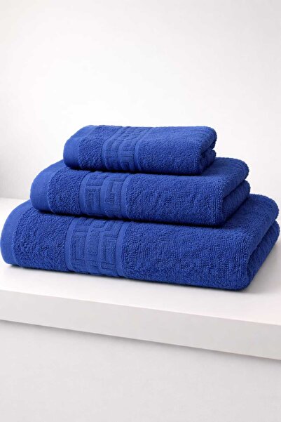 Plush Set 3 Prosoape 100% Bumbac, 500 g/mp, Absorbție Mare - Culoare Albastru