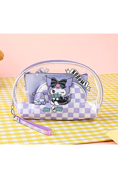 SANRIO Kawaii Transparent Cosmetic Pouch Set – Cute Cartoon Makeup Bag with Z...