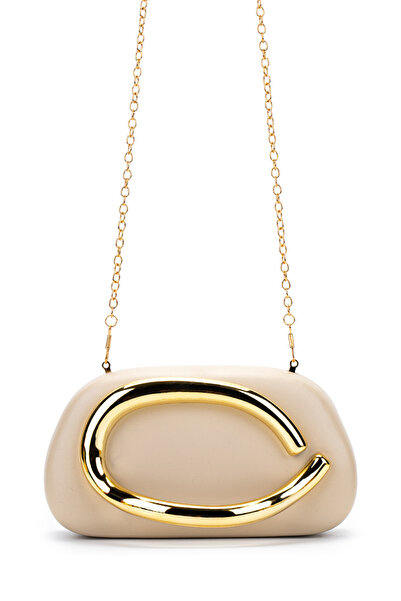minebag Gold Ring Detailed Faux Leather Women's Evening Dress Bag Sydney Cream