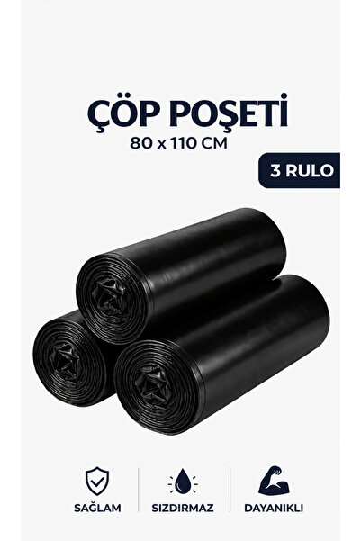 Kaya Ambalaj Garbage Bag 80X110 Jumbo Size 3 Rolls 30 Pieces Thick Black Garb...