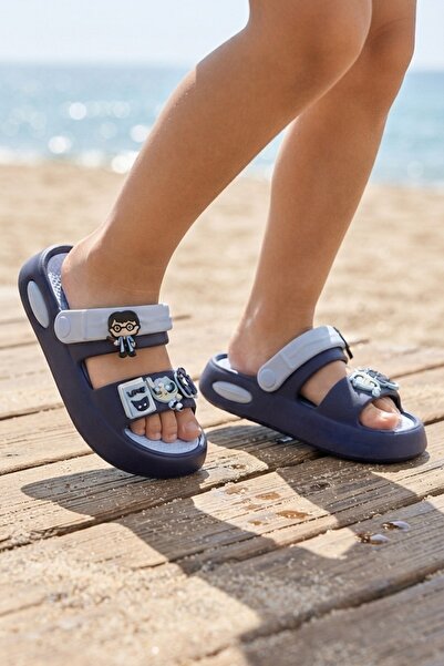İncim Navy Blue Emoji Casual Beach Pool Children's Slippers & Sandals