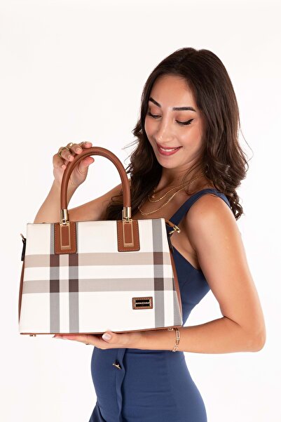Gondol Women's Daily Stylish Handbag Sp.1000 Beige Plaid