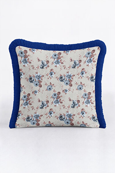 Evimde Bambaşka Vintage Floral Fringed Pillowcase - Nostalgic Floral Cream Bl...