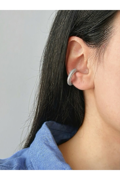 ringbox Gümüş Renkli Taşlı Klasik Kıkırdak Küpe Earcuff