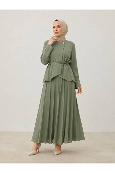 ankanoor Asymmetrical Cut Cupra Skirt-Blouse Set Anka261037