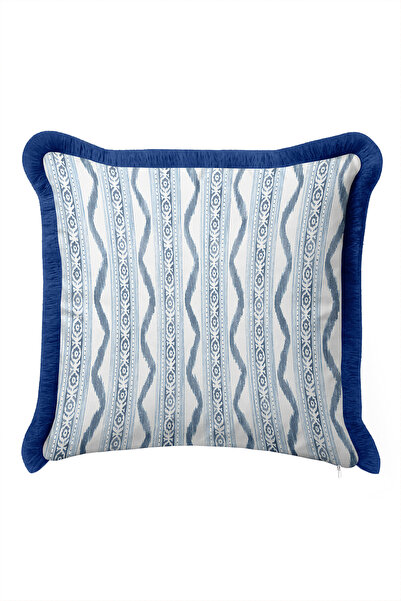 Evimde Bambaşka Ethnic Striped Marine Design Fringed Pillowcase - Mediterrane...