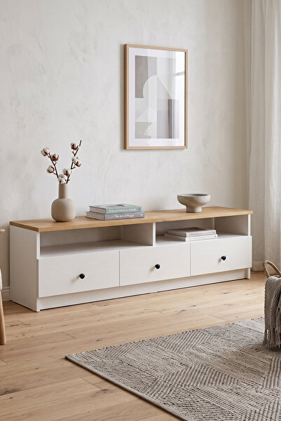 Skandi homeworks Sunny 150 cm TV Sehpası - 2 Kapaklı Modern TV Ünitesi, Raflı...