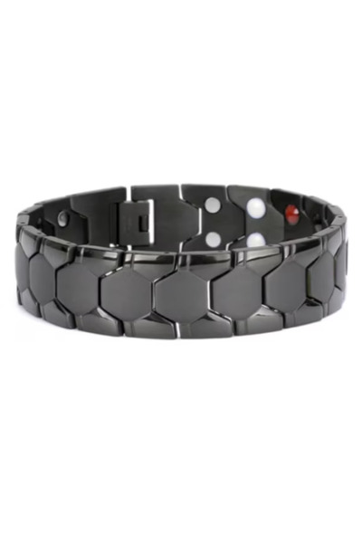 CRM Brățară magnetică pentru bărbați, CRM, neagră, model hexagonal, reglabilă...