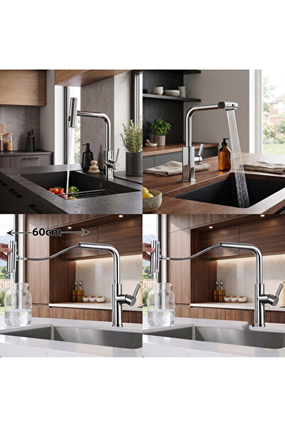 EMFA AKSESUAR Modern Waterfall Flow Spiral Sink - Kitchen Faucet Anthracite C...