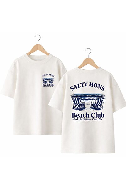 playwear Tricou Salty Moms cu imprimeu pe spate și piept, 100% bumbac, suprad...