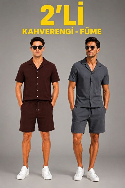 Generic Brand Men's 2-Piece Crepe Fabric Pocket Shirt Shorts Set Short Sleeve...