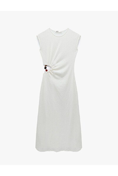 Koton Bürümcük Fabric Textured Sleeveless Crew Neck Long Dress with Window De...