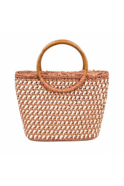 Nafta Hand Knitted Straw Women's Handbag - Wooden Handle - Lined - Daily Use ...
