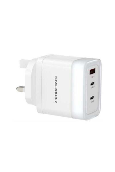 Powerology Lunex Series 3-Port Fast Charging Adapter with UK 3-Pin Power Plug...