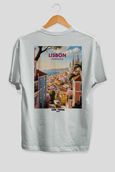 Ankhises Lisbon Portugal White Oversize Country City Back Printed Unisex T-Sh...