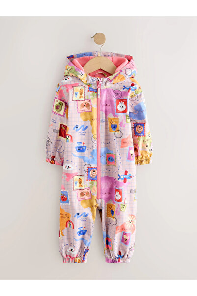 Next Baby Pembe Harita Baskılı Su Geçirmez Polar Astarlı Yağmurluk Astronot T...
