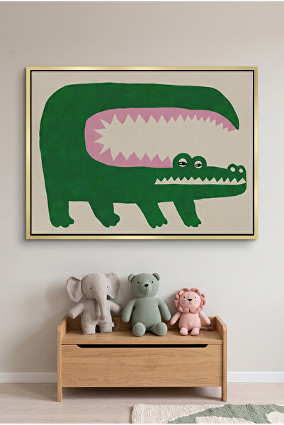 Jasmine Art Green Crocodile Kids Wall Art | Portrait Framed Canvas Print | Lu...