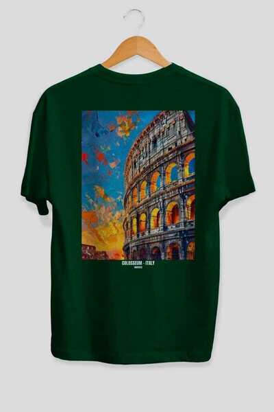 Ankhises Colosseum Italy 4 Green Oversize Country City Back Printed Unisex T-...
