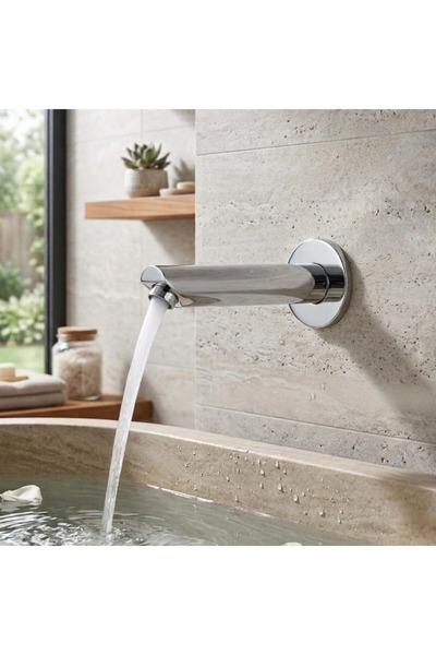 Black even Single Line Round Wall Mounted Bathroom Faucet Chrome - Black Dawn