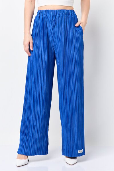The Giving Movement Women Regular Fit Textured Wide Leg Pants, Moroccan Blue