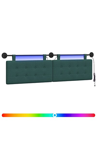 vidaxl Tăblie de pat suspendată Cu lumină LED Verde închis Țesătură