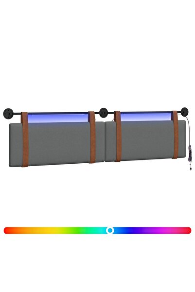 vidaxl Tăblie de pat suspendată Cu lumină LED Gri închis PU antic