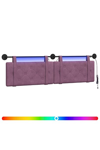 vidaxl Tăblie de pat suspendată Cu lumină LED Violet Catifea