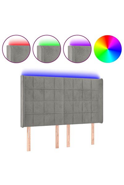 vidaxl Tăblie de pat cu LED, gri deschis, 147x16x118/128 cm, catifea