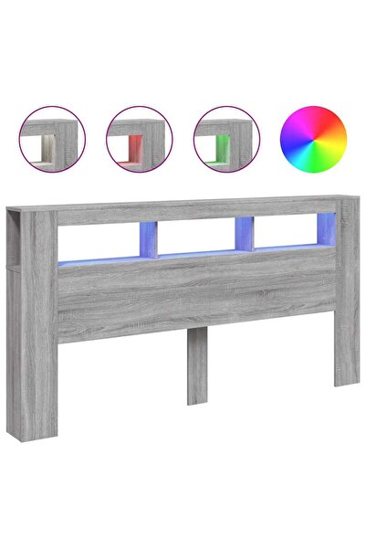 vidaxl Tăblie de pat cu LED gri sonoma 200x18,5x103,5cm lemn prelucrat