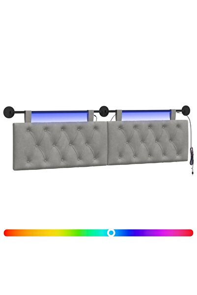 vidaxl Tăblie de pat suspendată Cu lumină LED Gri deschis Catifea