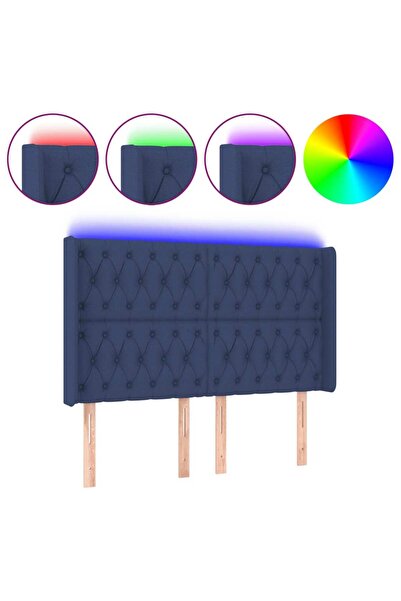 vidaxl Tăblie de pat cu LED, albastru, 163x16x118/128 cm, textil