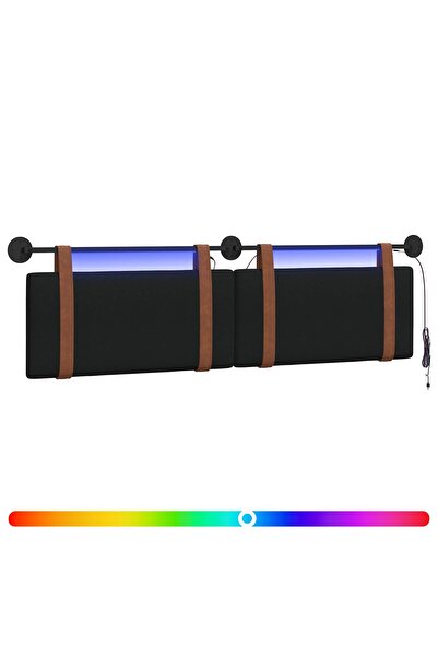 vidaxl Tăblie de pat suspendată Cu lumină LED Negru PU antic
