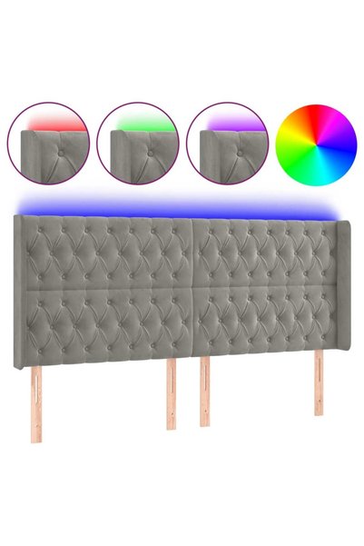 vidaxl Tăblie de pat cu LED, gri deschis, 183x16x118/128 cm, catifea
