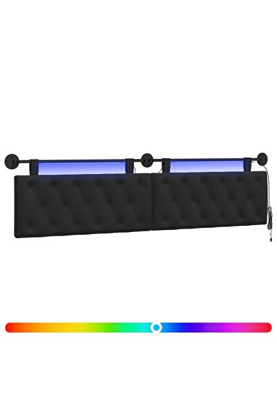 vidaxl Tăblie de pat suspendată Cu lumină LED Negru Țesătură