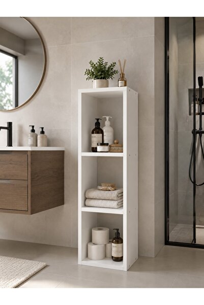 AVEVA HOME LİNDA Dekoratif Çok Amaçlı Beyaz Raf & Banyo Düzenleyici - Yatay D...