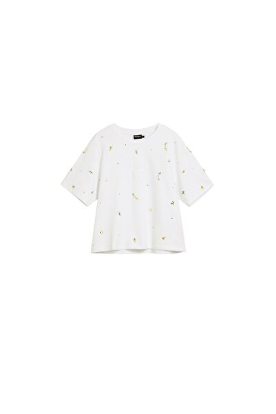 Desigual Tricou de damă 26SWTK09 Crem