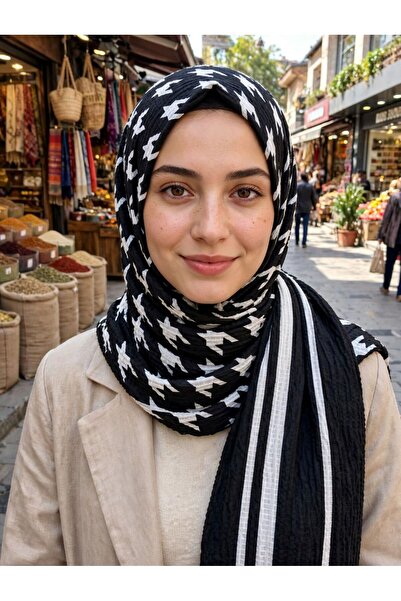 Bonjela Black and White Hijab 1 Piece Thin Quality Useful Beautiful Stylish